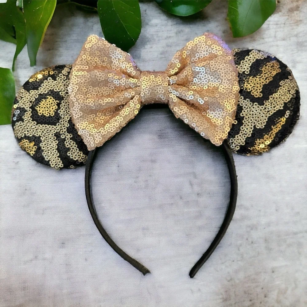Chic Animal Print Mouse Ears with Sequins & Bow - NEW!